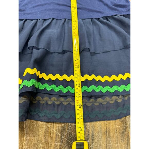 Kim & Cami Shirt, Cottage Core, Ruffles Rick Rack Dress Shirt Navy ,Med. - Picture 3 of 8